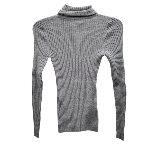 Express Women's Y2K Gray Wool Silk Blend Stretch Ribbed Knit Basic Turtleneck S - Picture 5 of 5